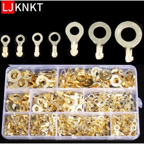 Copper Electrical Terminals Ring Lugs Eyes Wire Crimp Connector Non-Insulated mixted Cable kit Cold pressing O-type nose brass