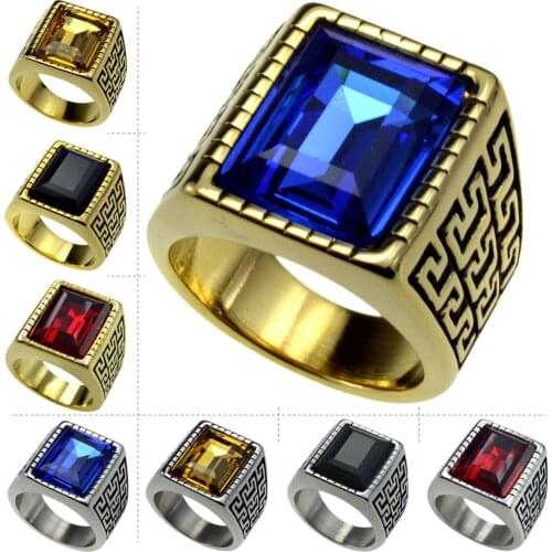 Gold Silver Mens Stainless Steel 316 Cushion Cut Cubic Zirconia Ring Size 9 10 11 12 13 14 15