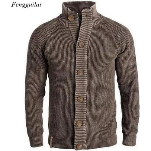 Autumn and Winter Mens Solid Color Long-Sleeved Single-Breasted Cardigan Sweater All-Match Stand-Up Collar Jacket