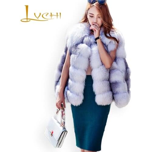LVCHI New Brand Top Quality Real fur Fox coat import the Arctic Cross fox fur Stylish cloak new vests thicker warm stripe furs