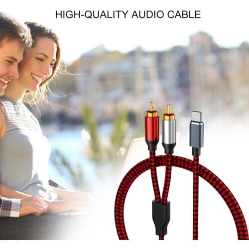 Portable Aluminum Alloy Type C to 2 RCA Audio Cable Connector Adapter for Mobile Phone Laptop Home Theater TV Speaker