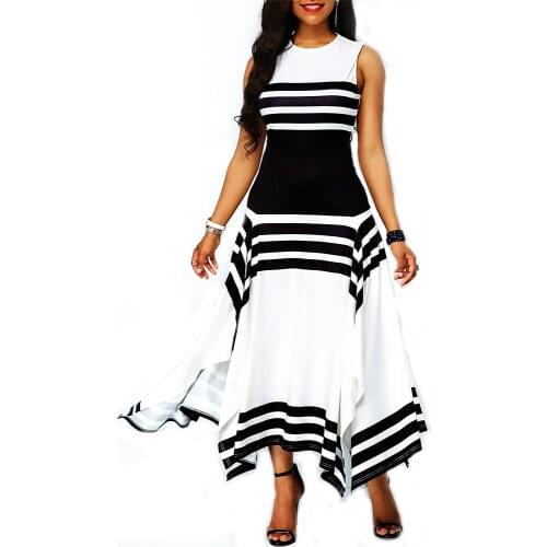 Striped Dress Women 2021 Summer Vintage Sexy Sleeveless Irregular Ball Gown maxi Dresses Casual Plus Size Slim Long Party Dress