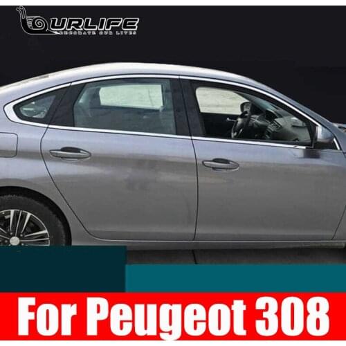 Full Window Middle Pillar Molding Sill Trim Chromium Styling Strips 304 Stainless Steel For Peugeot 308 Accessories