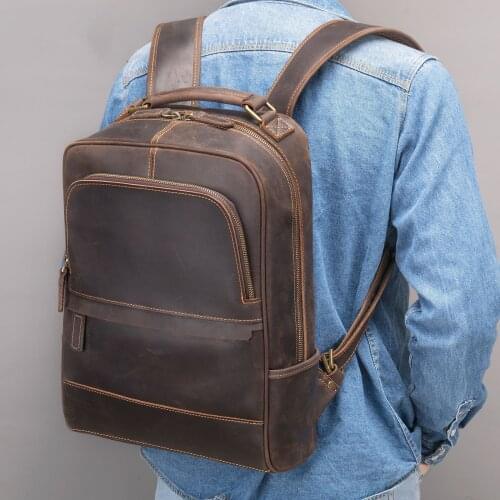Dropshipping leather backpack vintage bagpacks for men male travel bag crazy horse leather mens bagpack A4 school bag