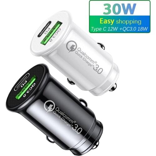 ROXGOCT 12V/24V USB Car Charger Quick Charge QC3.0 5A PD Type C 30W Fast Car USB Charger For iPhone Xiaomi Mobile Phone