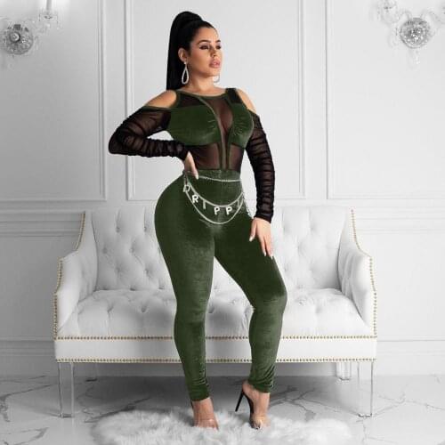 Sexy Jumpsuit Fashion Womens Clothing Velvet Spliced Mesh Sexy Jumpsuit Versatile Casual Trousers, Feet, Trousers, Buttocks