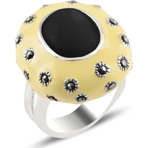 Silver 925 Sterling Marcasite Stone & Enamel Ring
