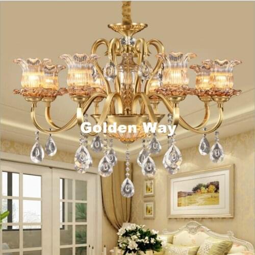Modern Antique Bronze Color K9 Crystal Chandelier European Lingting Luxurious Brass Crystal Lamp Lustre Suspension Lighting