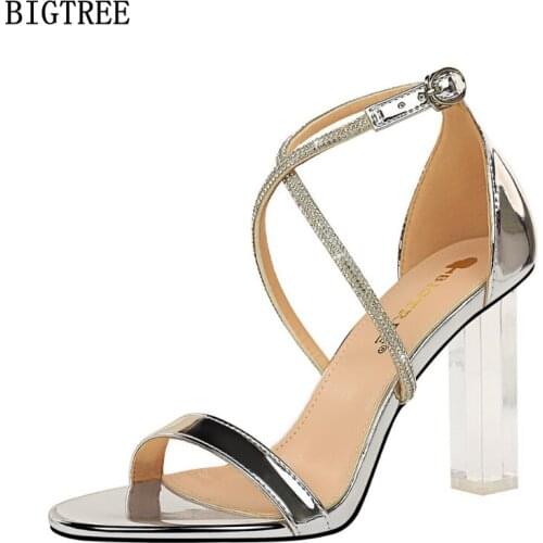 Crystal Square Heel Ladies Shoes and Sandals Pumps Women Shoes Sandals Women Summer 2021 Ladies Shoes and Sandals Transparents