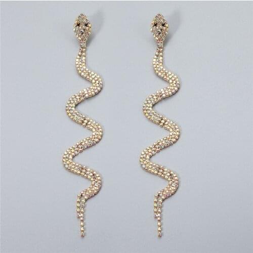 Wholesale New Arrivals Long Earrings for Women Jewelry Shiny Snake Shaped Ear Stud Rhinestone Women Drop Earings Girls Gifts
