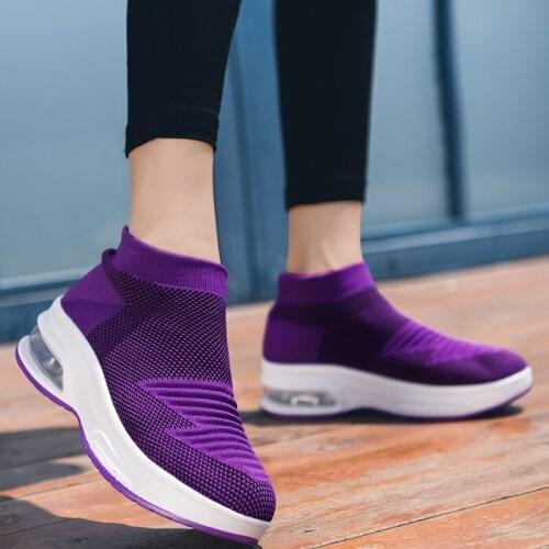 High Top Sock Sneakers Women Ankle Boots Flat Sock Shoes Woman Vulcanized Shoes Slip on Sneakers Air Cushion Nursing Shoes Women