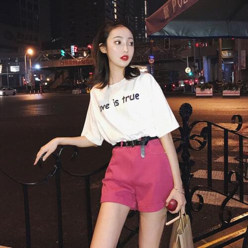 Shorts Suit Womens Summer Two-piece 2020 New Korean Style Loose Short-sleeved T-shirt + Thin High-waist Denim Short Pants