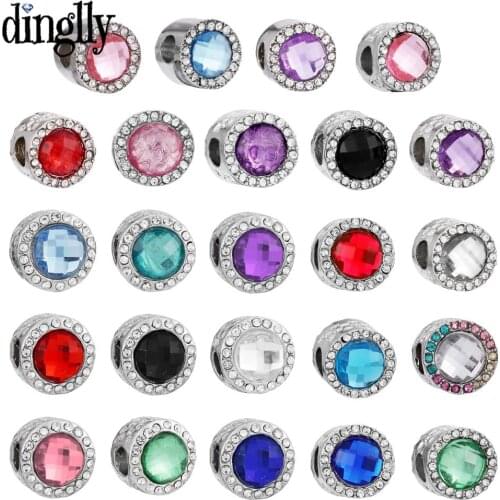10pcs/lot Rhinestone color Round Crystal Beads Heart Silver Color Charm Fit Diy Beads Bracelet Bangle Jewelry Gifts