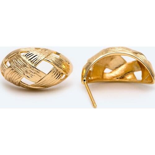 10pcs Gold Knit Ear Posts 20x11mm, Gold Plated Brass Ear Posts, Stud Earrings (GB-1826)