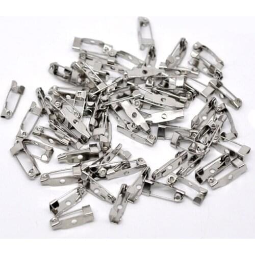 100Pcs Silver Tone DIY Safety Pins Back Pins for Brooches Sewing Crafts Making 16x4mm