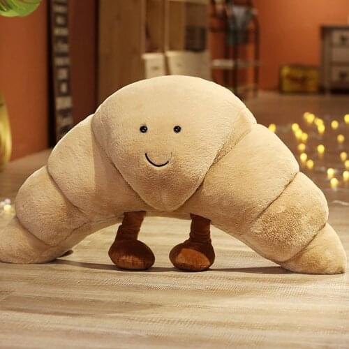 18cm Creative Smile Croissant Plush Toys Kawaii Food Bread Pillow Stuffed Soft Doll Children Baby Playing Toys Home Decor Gifts