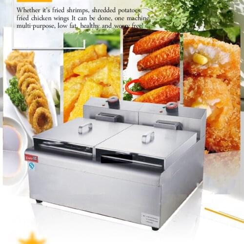 220V Double Cylinder Double Sieve Electric Fryer High Power Deep Fryer Fried Chicken Cutlet French Fries Machine