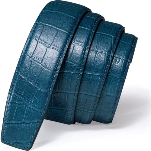 3.5cm Brand Luxury Cowskin Genuine Leather Belts for Men Automatic Buckle Blue Crocodile Mens Belt without Buckle 130CM