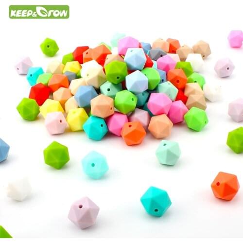 KEEP&GROW 40/60/100Pcs Icosahedron Silicone Beads 14mm Baby Oral Care DIY Baby Necklace Pacifier Chain BPA Free Teehing Toys