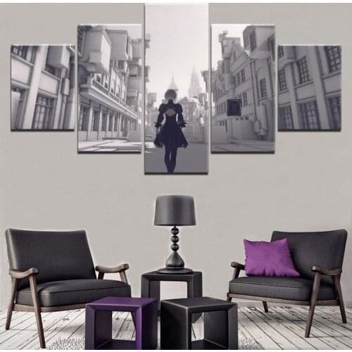 5 Piece Wall Art Canvas Game Picture Girl And City Figure Posters & Prints Modern Home Decor Living Room Decoration Paintings