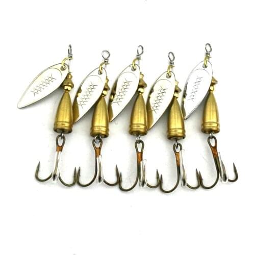 5pcs Spinner Spoon Fishing Lure Copper Spoonbait Metal Hard Jig Lure Feather Hook 6.7cm 7g Isca Artificial Carp Fishing Tackle