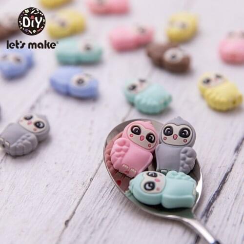Lets Make 50PCS Owl Food Grade Silicone Beads Baby Silicone Teether Silicone DIY Teether Necklace Accessorie Infant Chew Toy