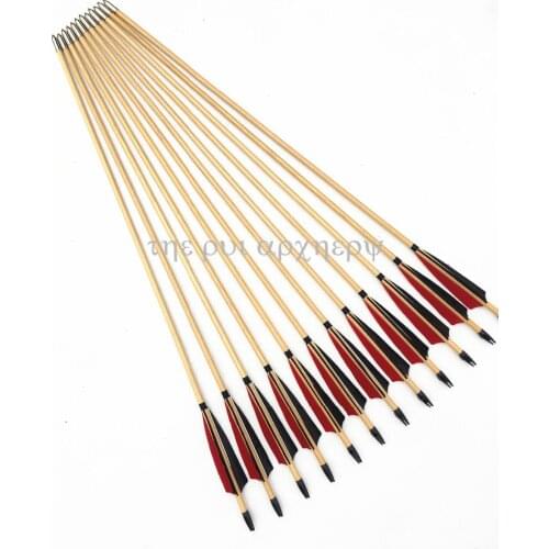 6/12/24pcs Wooden Arrows Traditional Handmade 5" Turkey Feathers Bamboo Shaft Self Nock Target Arows For Archery Recurve Bow