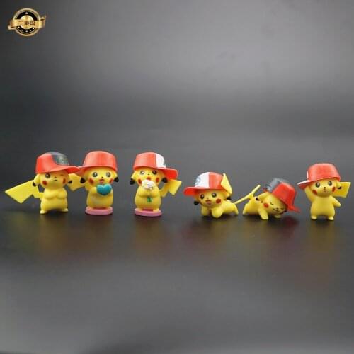6 Pcs/Set POKEMON 5 CM Wear A Hat Pikachu Pocket Monster One Piece Anime Toys Cute Pokemon Roles Toy Action Figure Pvc Model
