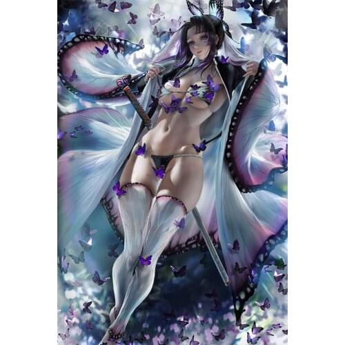 Butterfly Girl Shinobu Canvas Art Posters and Prints Custom Japanese Anime Comic Woman Decoration Painting Room Wall Pictures