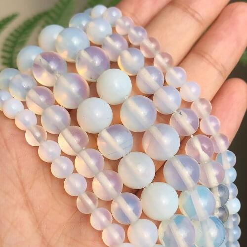 4/6/8/10/12mm Natural Stone Beads White Opalite Opal Loose Beads for Beaded Jewelry Making DIY Handicrafts 15" Strand