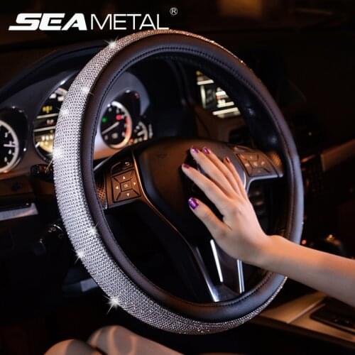 Bling Bling Rhinestones Crystal Car Steering-wheels Covers Auto Diamond Seat Belt Shoulder Gear Cover Steering-cover Accessories