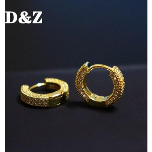 D&Z 4 Colors Plated Iced Out Double Row CZ Stone Stud Earring Hip Hop Rock Jewelry Earrings For Male Female Gifts