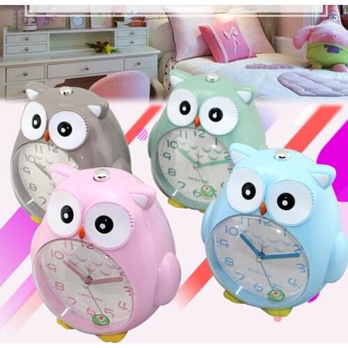 Children And Students With Cute Cartoon Owl Double Music Alarm Clock Bedside Mute Sweeping Night Light Snooze Clock Watch