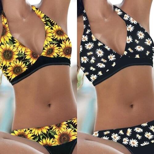 Daisy Sexy sunflower print high waist ladies bikini split swimsuit push up multicolor beach suit high waisted bathing suits