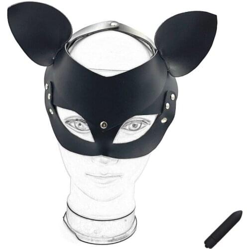 Fetish head Bondage rabbit headband BDSM restraint faux leather cat ear bunny mask roleplay Sex Toy Woman man Slave Game cosplay