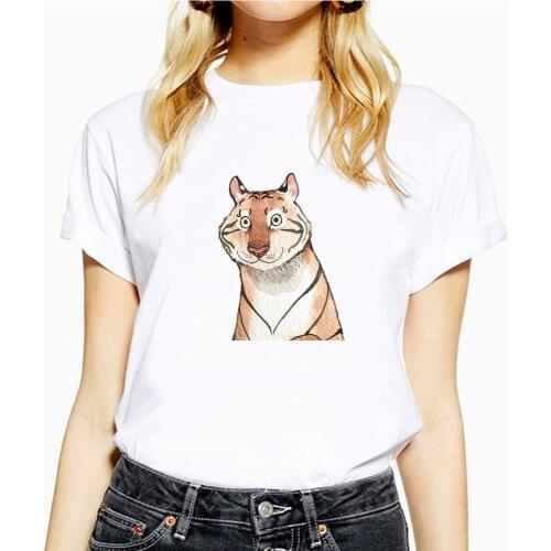Graphic Tees Women Cat Tiger Animal Print Soft Feeling Casual Harajuku Graphic Tees Women T-Shirt Summer Short Sleeve Tops