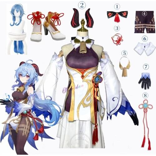 Genshin Impact Ganyu Cosplay Costume Anime Halloween Party Fancy Dress Women Sexy Outfit Wig Shoes Horns Props Game Suit