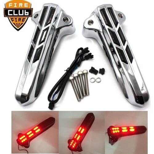 Chrome Motorcycle Smoke Lens Red Light Lower Front Fork Leg Covers For Harley Touring FLHT FLHX FLHR 2014-up