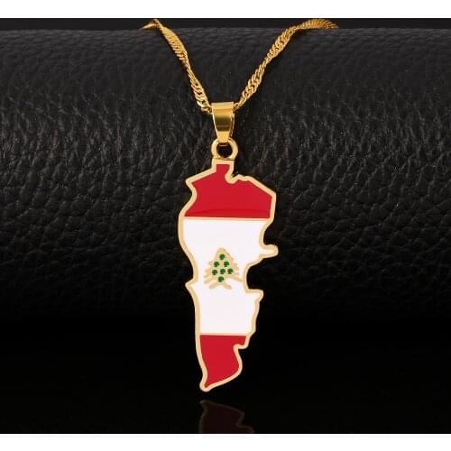 Lebanon Map and Color Flag Pendant Necklaces for Women Lebanon Country Map Jewelry Liban Maps of Lebanese Patriotic Gifts
