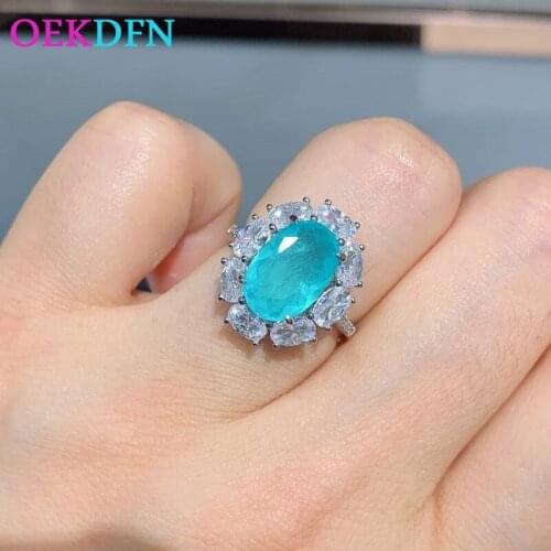 OEKDFN Vintage 100% 925 Sterling Silver Rings Paraiba Tourmaline Gemstone Wedding Engagement Diamonds Ring Women Fine Jewelry