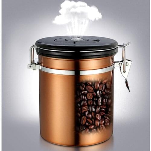 1.8L Airtight Coffee Container - Stainless Steel CO2 Valve Storage Canister with Scoop - Keeps Your Coffee Fresh Flavorful