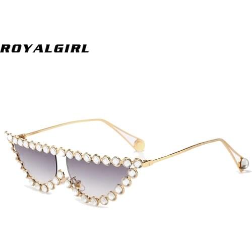 ROYAL GIRL Luxury Sunglasses Women 2020 New Fashion Cat Eye Sun Glasses Female Diamond Flat Top Eyewear UV400 ss151