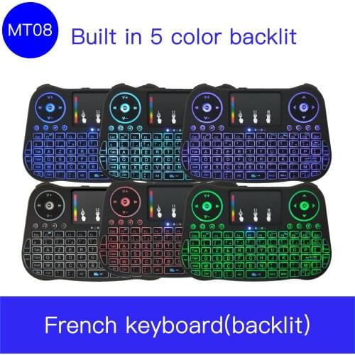 MRSVI 5 color backlit MT08 Mini Wireless Keyboard 2.4ghz French Air Mouse with Touchpad Remote Control Android TV Box