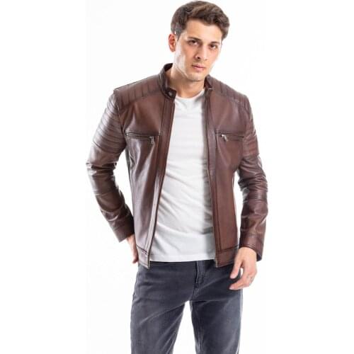 Brown Mens Genuine Leather Jacket