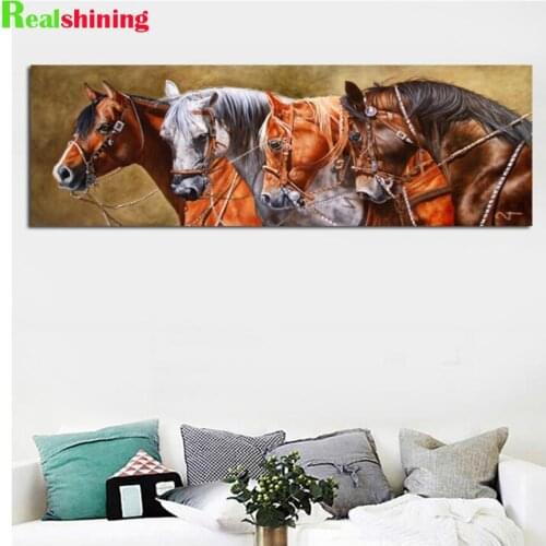 5d diy full square round drill Four Horses diamond painting mosaic embroidery rhinestone needlework animal home decor N1602