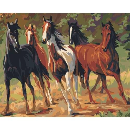 Five Horses Series Diy Painting Number Diy Oil Paint By Numbers Kit Painting Canvas Painting By Numbers For Kids Adults Paint