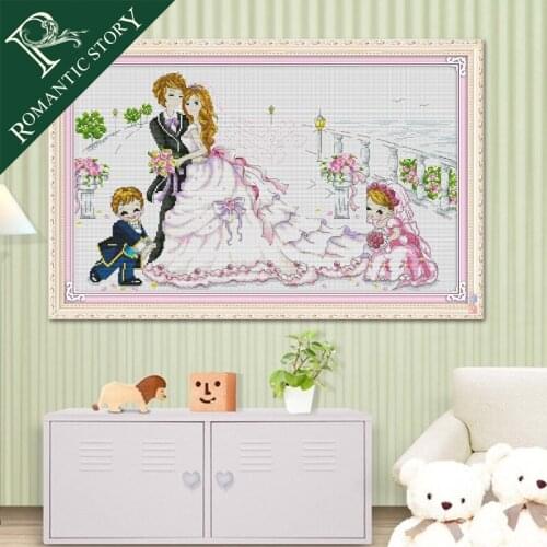 Romantic Story Wedding Ceremony Cartoon Lovers Cross Stitch Needlework DIY 11CT Printing Cross Stitch Sets For Embroidery Kits
