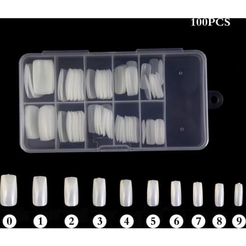 100pcs/box Full coverage of fake nails Acrylic Nail Tips natural white nail 10 size press on nails