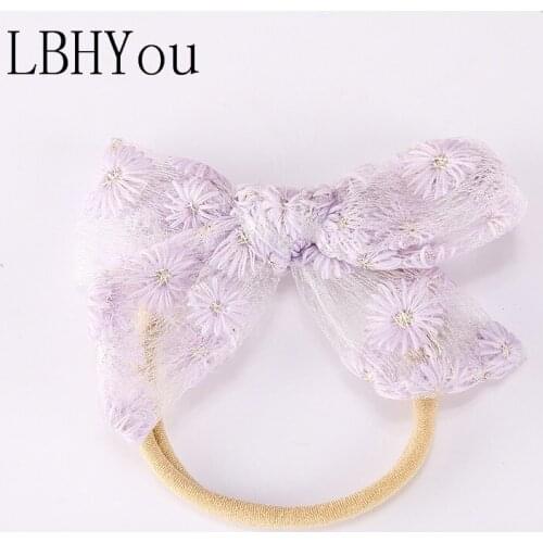 Newborn Baby Daisy Bows Nylon Headbands Toddler Infants Embroidery Lace Handtie Elastic Nylon Hairbands Hair Accessories