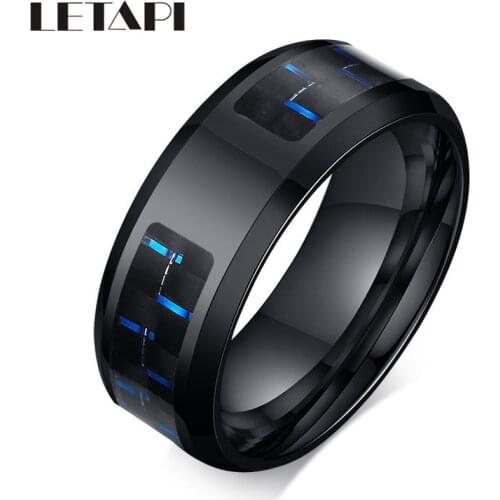 LETAPI 2020 New Fashion 8mm Personalize Engraved Bands Ring Black Stainless Steel Carbon Fiber Custom Gifts Jewelry